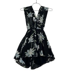 Lioness Romper Women XS Black Floral Halter V-Neck Chiffon Boho Playsuit
